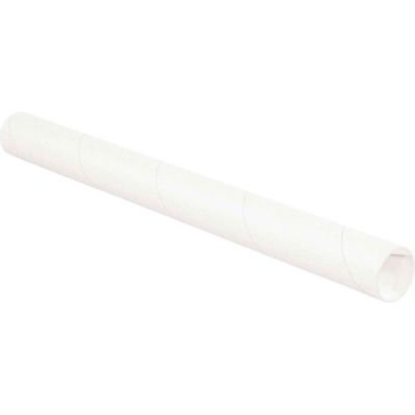 The Packaging Wholesalers Mailing Tubes With Caps, 2" Dia. x 15"L, 0.06" Thick, White, 50/Pack P2015W